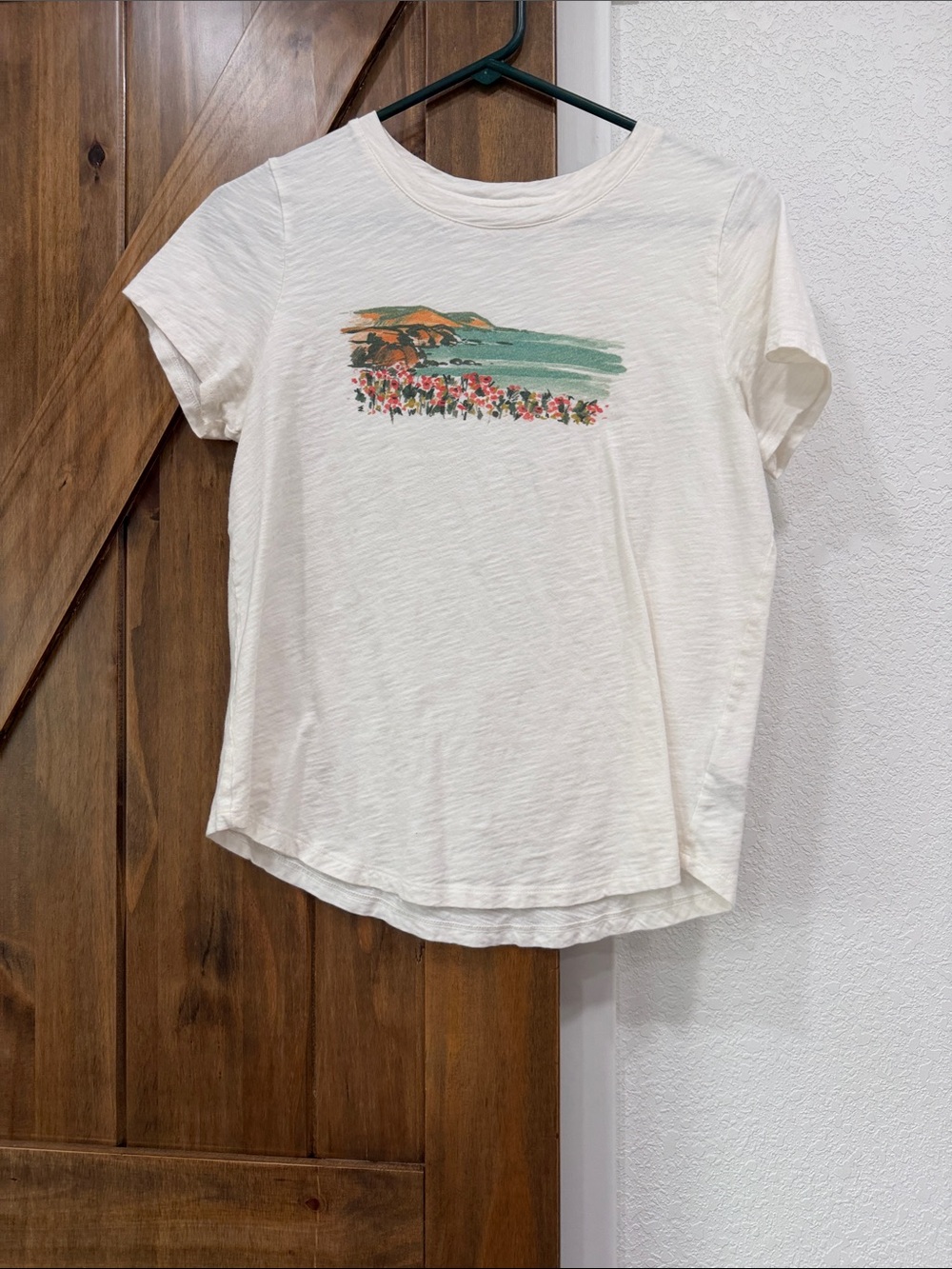 Old Navy White Tee with Green and Coral Floral Print